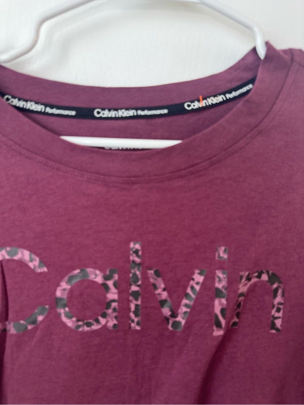 Calvin Klein Performance Burgundy Tee with Pink Camo Logo